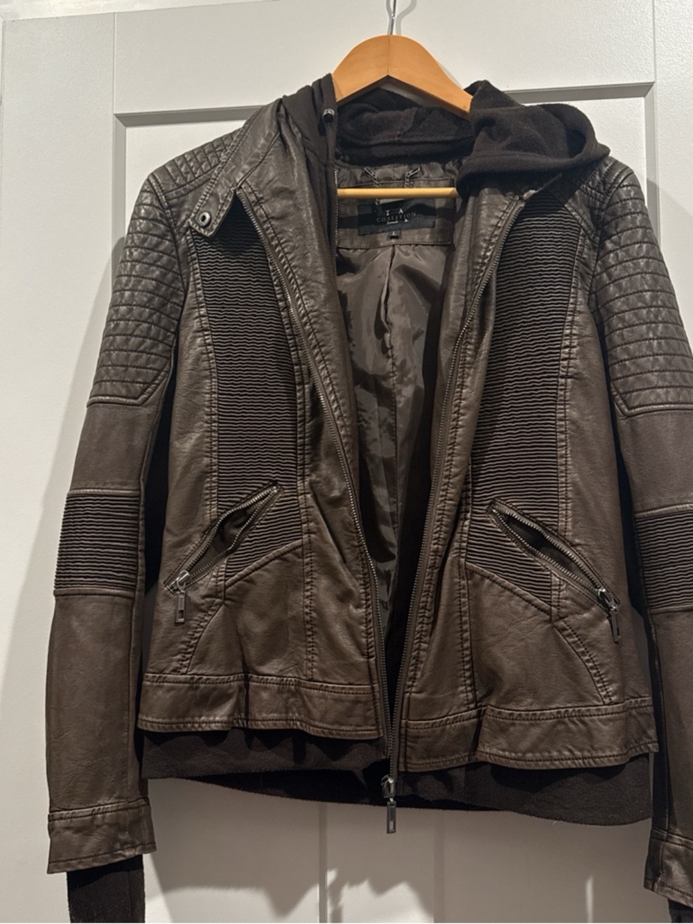 Faux Leather Moto Jacket in Dark Brown